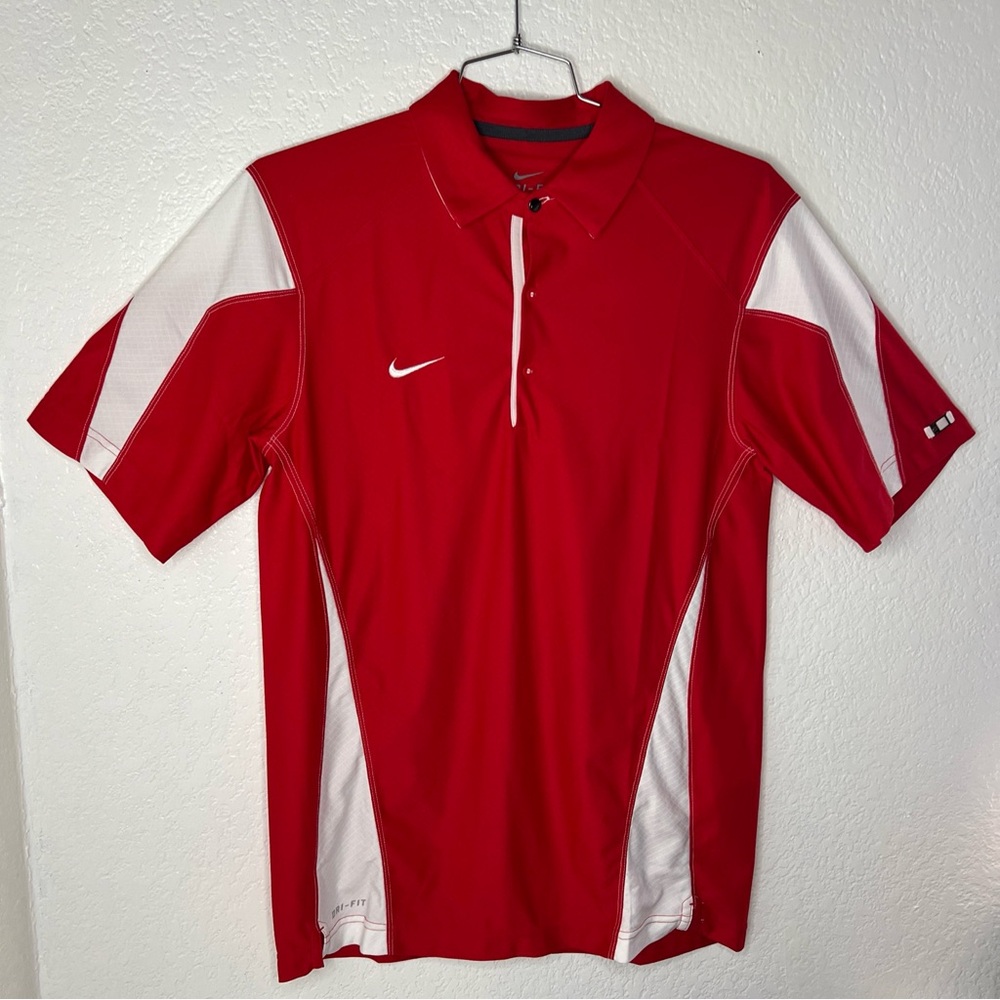 Nike Dri Fit Men’s Short Sleeve Polo Golf Activewear Red White Size Small